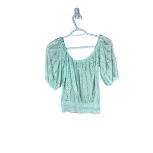 Young Fabulous and Broke Mint Green Lace Off-The-Shoulder Top Womens Boho Chic M